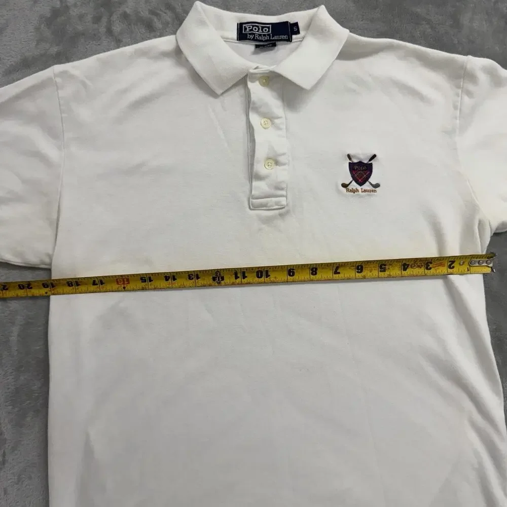 Vintage 90s Polo Ralph Lauren Golf Crest Polo Shirt Small White Made In USA